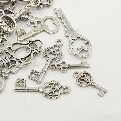 Tibetan Style Assorted Key Charms and Pendants ~ Antique Silver ~ 50g