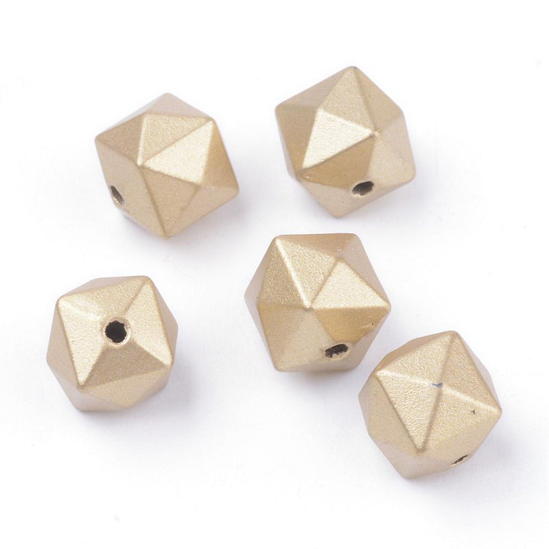 10mm Acrylic Faceted Cube Beads ~ Matte Gold ~ Pack of 10