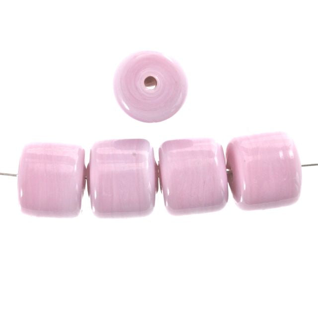 10 x Drum Glass Beads 12mm ~ Candy Pink
