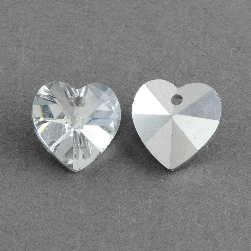 Glass Heart Pendant ~ Clear - Silver Foil Back ~ 14mm