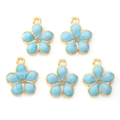 17x14mm Gold Plated Blue Enamel Flower Charms ~ Pack of 2