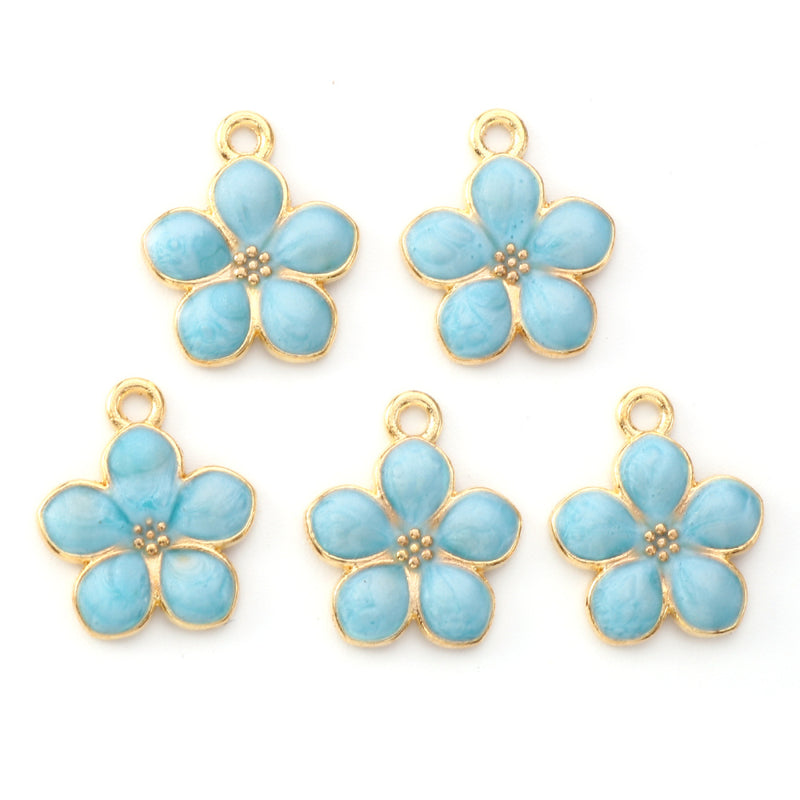 17x14mm Gold Plated Blue Enamel Flower Charms ~ Pack of 2