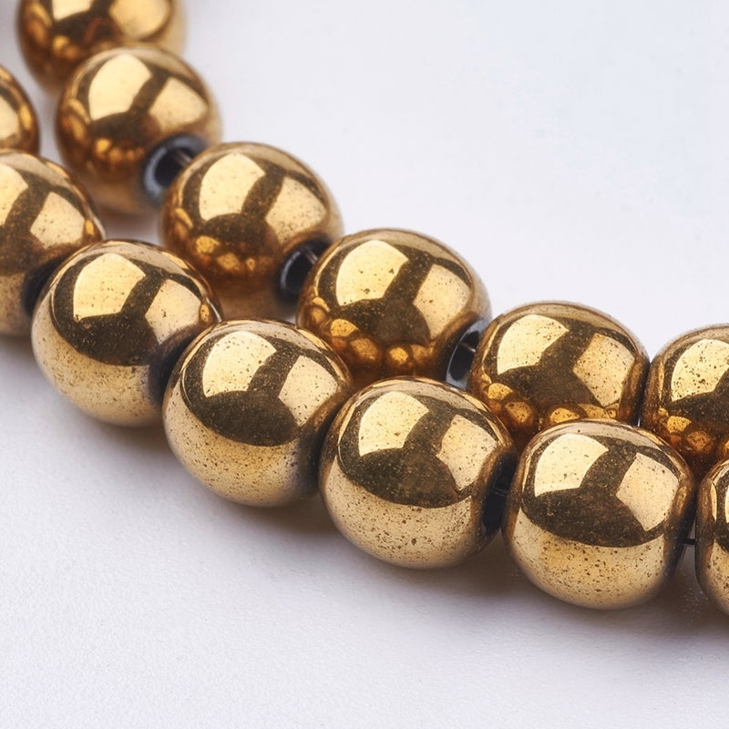 1 Strand of 6mm Non-Magnetic Hematite Beads ~ Gold Plated ~ approx. 70 beads