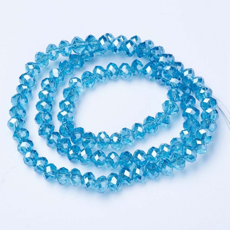 1 Strand of 4x3mm Electroplated Faceted Glass Rondelle Beads ~ Lustred Sky Blue ~ approx. 123 beads