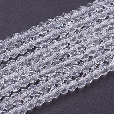 4mm Round Faceted Glass Beads ~ Crystal Clear ~ approx. 98 beads/string
