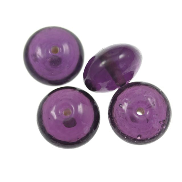 10 x Donut Glass Beads ~ 15x10mm ~ Transparent Purple