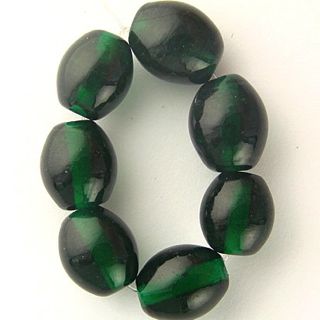 Oval Glass Bead ~ 9x11mm ~ Transparent Dark Green
