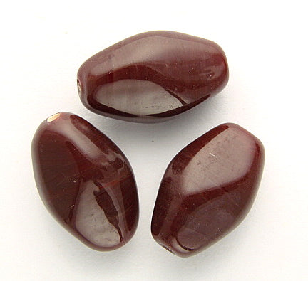 10 x Twisted Oval Glass Beads ~ 20mm ~ Garnet-Dark Reddish Brown