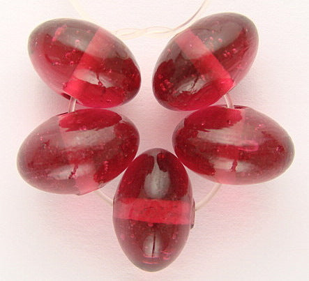 10 x Donut Glass Beads ~ 15x10mm ~ Transparent Dark Pink