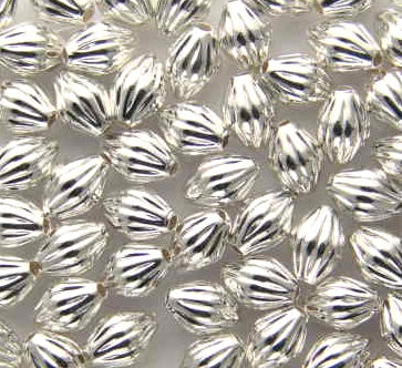 Silver Plate Fluted Oval Beads ~ Bag of 10 ~ 7mm  (Made in the UK)