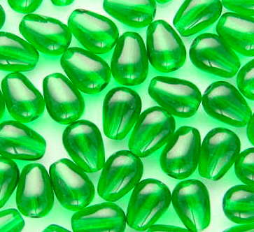 20 x Czech Tear Drop - Vertical Hole 9-6mm : Green Emerald
