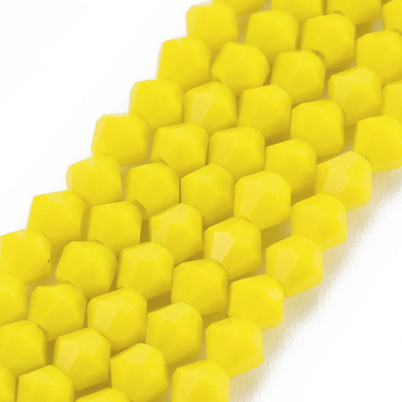 4mm Glass Bicones ~ Opaque Yellow ~ approx. 92 beads/string
