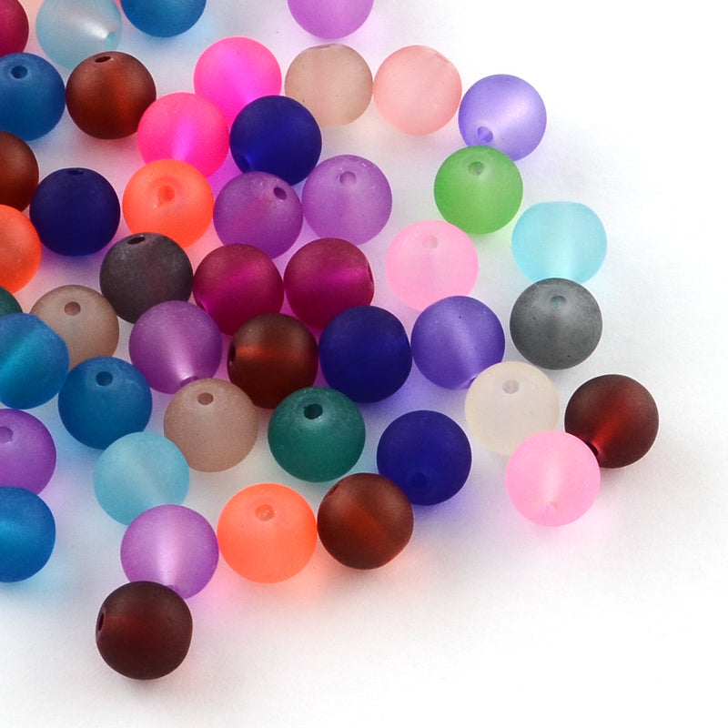 10mm Round Frosted  Glass Beads ~ Mixed Colour ~ 20 beads