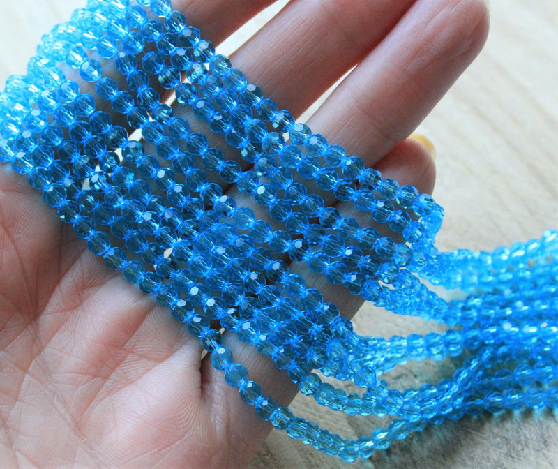 4mm Round Faceted Glass Beads ~ Sky Blue ~ approx. 100 beads/string