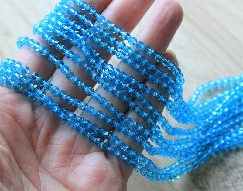 4mm Round Faceted Glass Beads ~ Sky Blue ~ approx. 100 beads/string