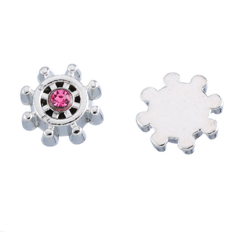 Pink Rhinestone Floating Charm ~ Silver Plated ~ 9mm