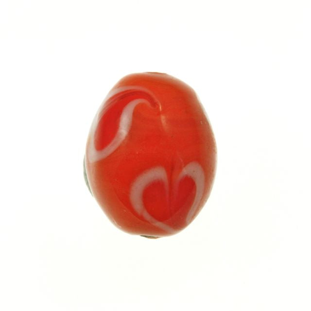 Heart Spots Glass Beads ~ Oval ~ Orange ~ Bag of 6