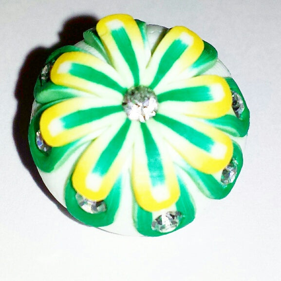 FANCY White Flower Polymer Clay Snap Button with Rhinestones ~ 18mm