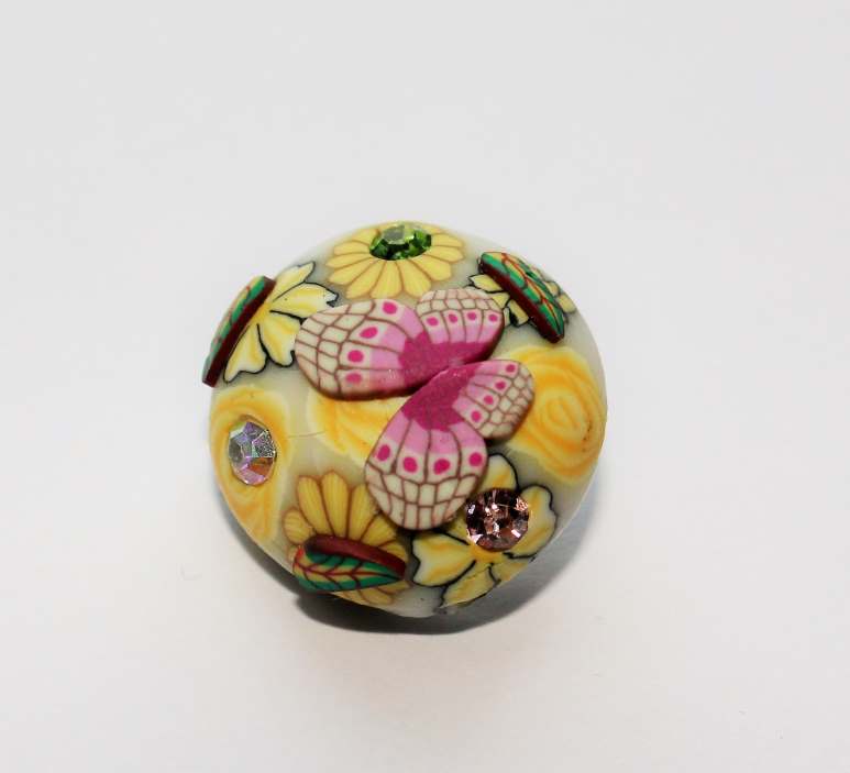 FANCY Butterfly Polymer Clay Snap Button with Rhinestones ~ 18mm - Cream