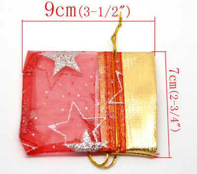 1 x Christmas Gift Organza Bag ~ 7x9cm ~ Red & Gold