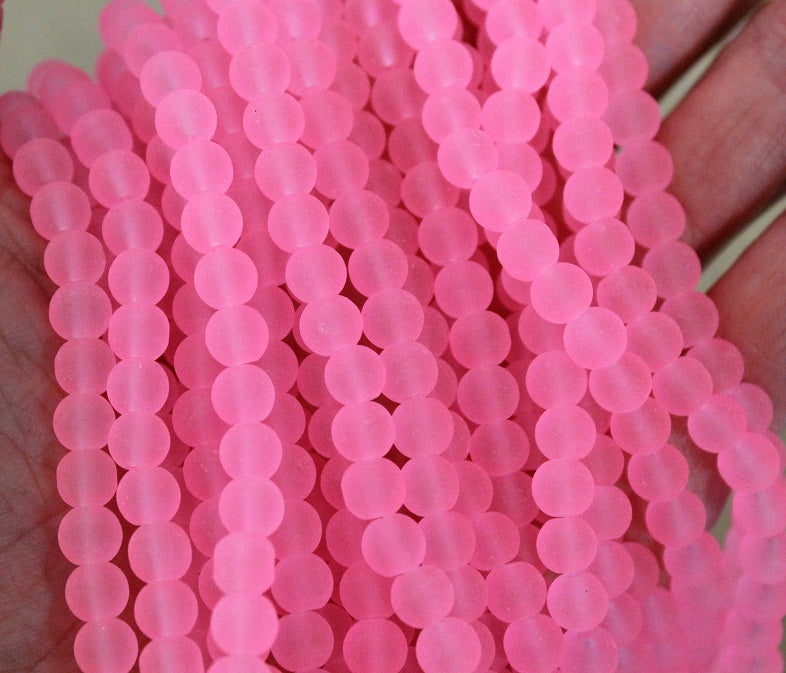 1 Strand of Frosted 6mm Round Glass Beads ~ Pink ~ approx. 140 beads