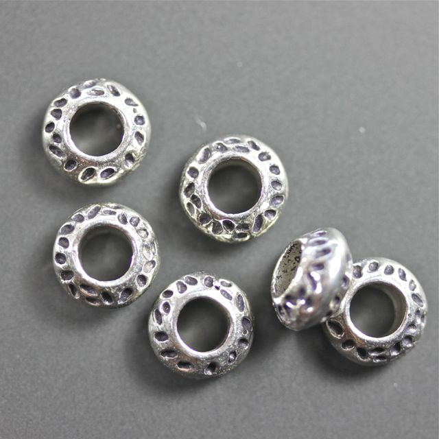 Premium Silver Plate Metal Large Hole Bead ~ Freckled ~ Pack of 10