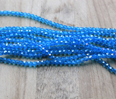 4mm Round Faceted Glass Beads ~ Electroplated Sky Blue AB ~ approx. 100 beads/string