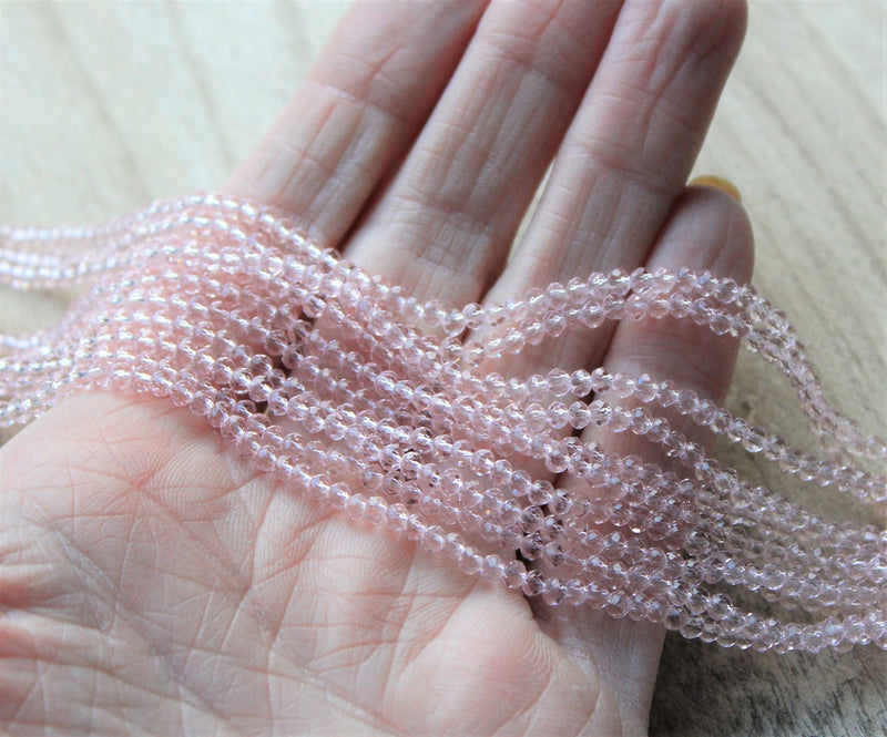 3x2mm Faceted Glass Rondelle Beads ~ Pink ~ approx. 165 beads
