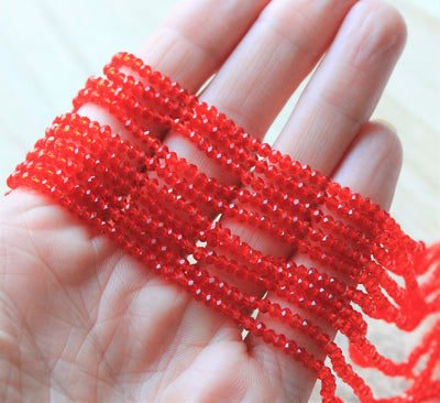 3x2mm Faceted Glass Rondelle Beads ~ Red ~ approx. 190 beads