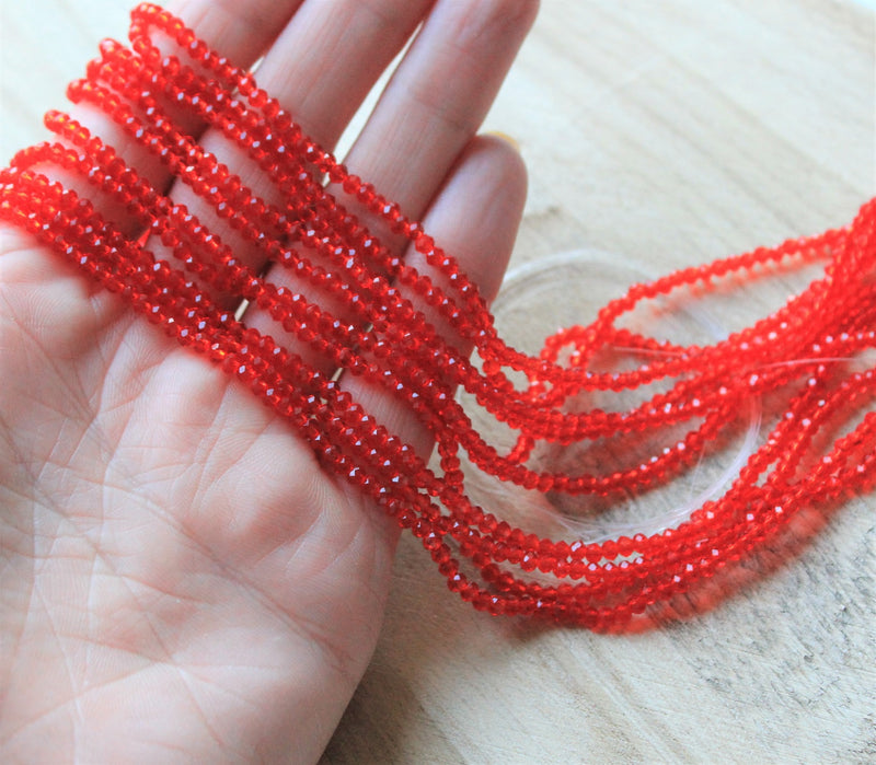 3x2mm Faceted Glass Rondelle Beads ~ Red ~ approx. 190 beads