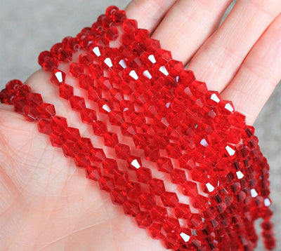 6mm Glass Bicones ~ Red ~ 45 beads/string