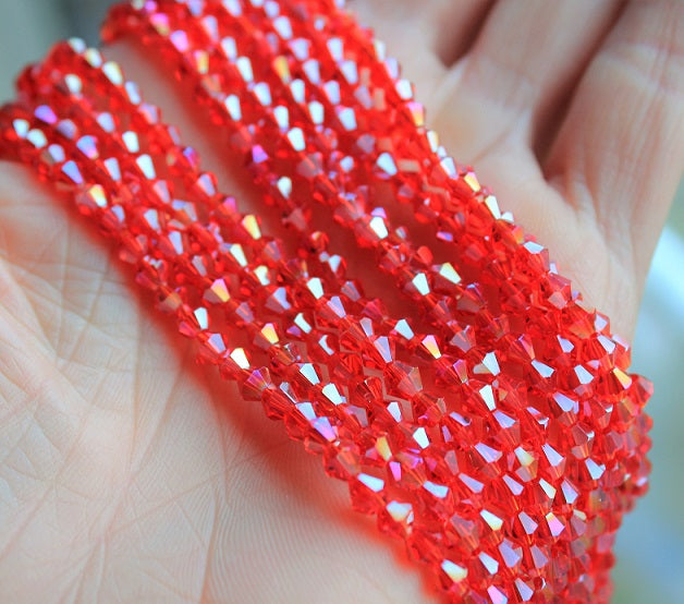 4mm Glass Bicones ~ approx. 96 Beads - String ~ Lustred Red