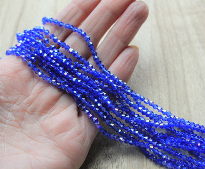 3mm Glass Bicones ~ Approx. 130 Beads / String ~ Blue AB