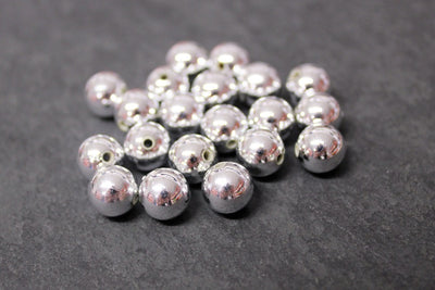 10mm Round Acrylic Beads ~ Metallised Silver Colour ~ 10 Beads