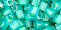 TOHO 4mm Cube Beads ~ 10g  Inside-Colour Aqua-Lt Jonquil Lined