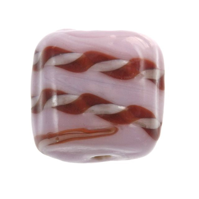 20 x Twisted Ribbon Glass Beads ~ Square ~ Pink
