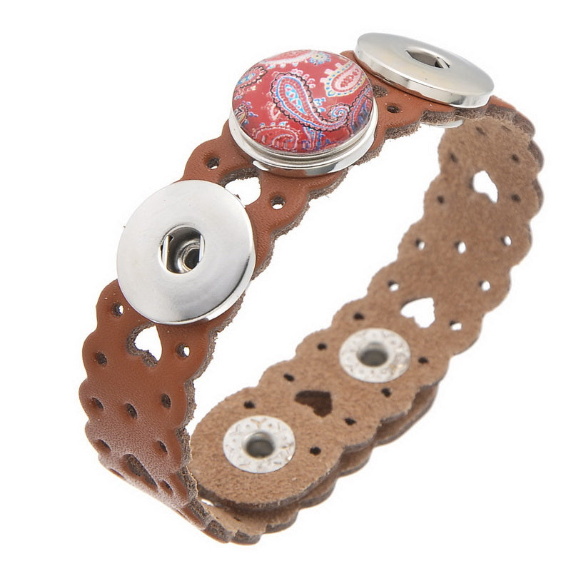 Wave Lace Snap Button Bracelet ~ Coffee ~ 24cm long