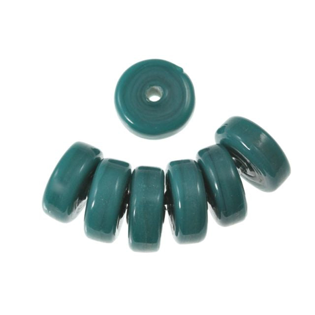 20 x Washer Glass Beads 12mm ~ Opaque Teal