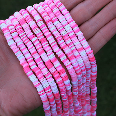 The Bead Store polymer clay flat round beads pink mix