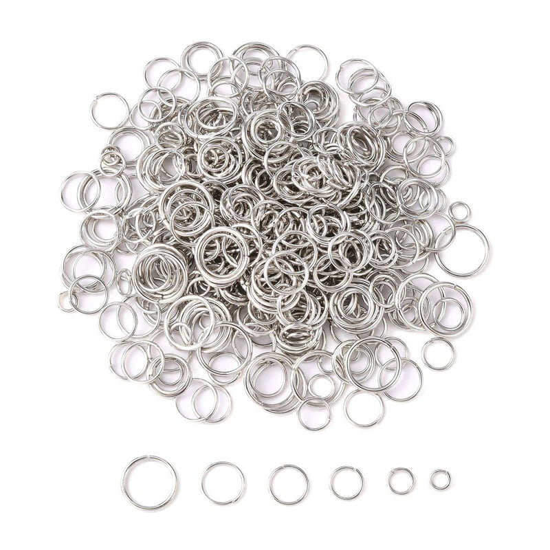 Silver Tone Iron Jump Rings ~ Mixed Sizes ~ 15g