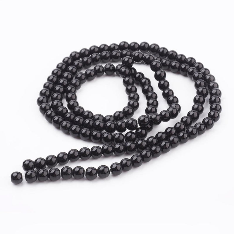 1 Strand of 6mm Glass Pearl Beads ~ Black ~ approx. 140 beads
