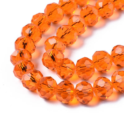 1 Strand of 8x6mm Faceted Glass Rondelle Beads ~ Transparent Orange ~ approx. 65 beads