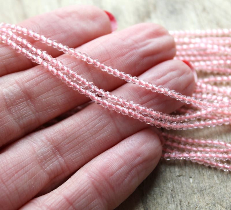 2mm Round Faceted Glass Beads ~ Pink ~ approx. 180 beads / string
