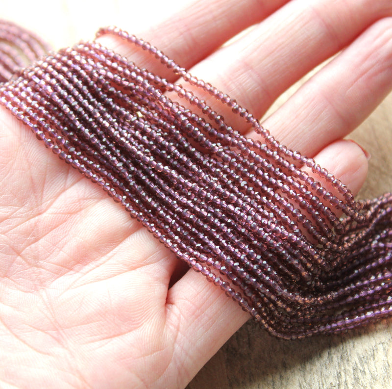 2mm Round Faceted Glass Beads ~ Amethyst ~ approx. 180 beads / string