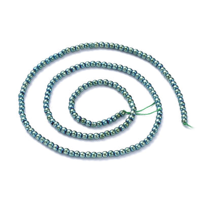 The Bead Store 2.5mm Round Electroplated Glass Beads Green Plated approx. 170 beads/string