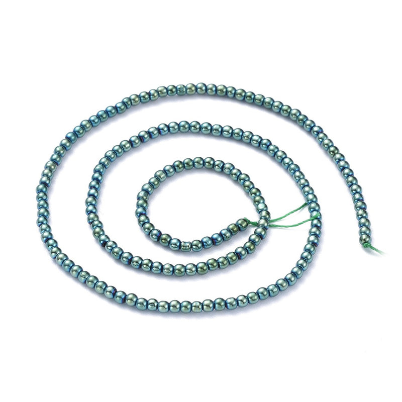 The Bead Store 2.5mm Round Electroplated Glass Beads Green Plated approx. 170 beads/string