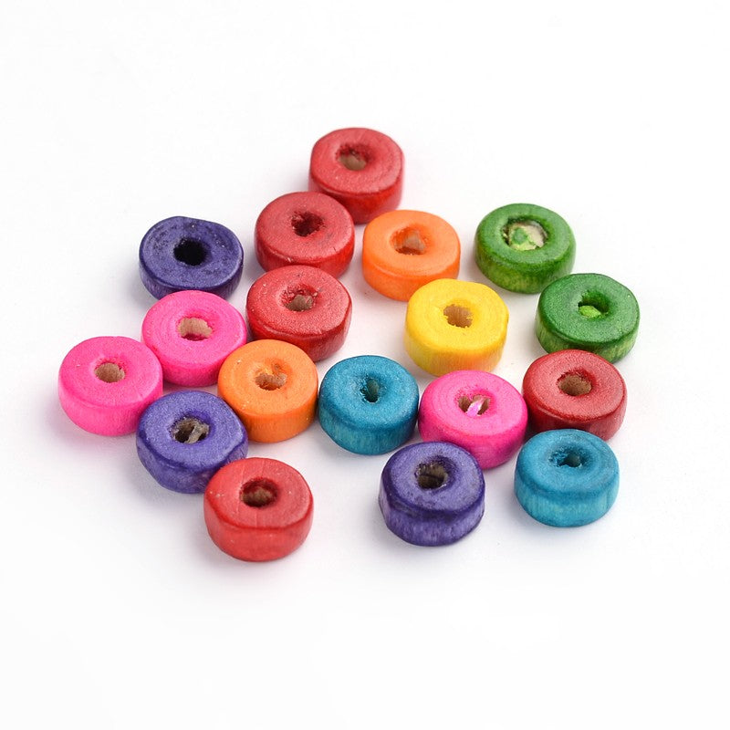 6x3mm Flat Round Wooden Beads ~ Mixed Colours ~ Pack of 150