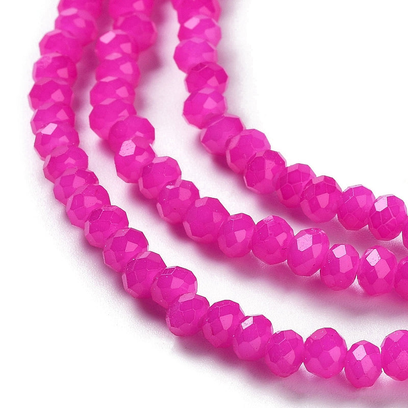 1 Strand of 4x3mm Electroplated Faceted Glass Rondelle Beads ~ Jade Hot Pink ~ approx. 113 beads