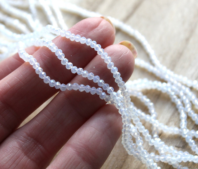2.5x2mm Faceted Crystal Glass Rondelle Beads ~ Lustred Opalite Colour ~ 195 beads/strand