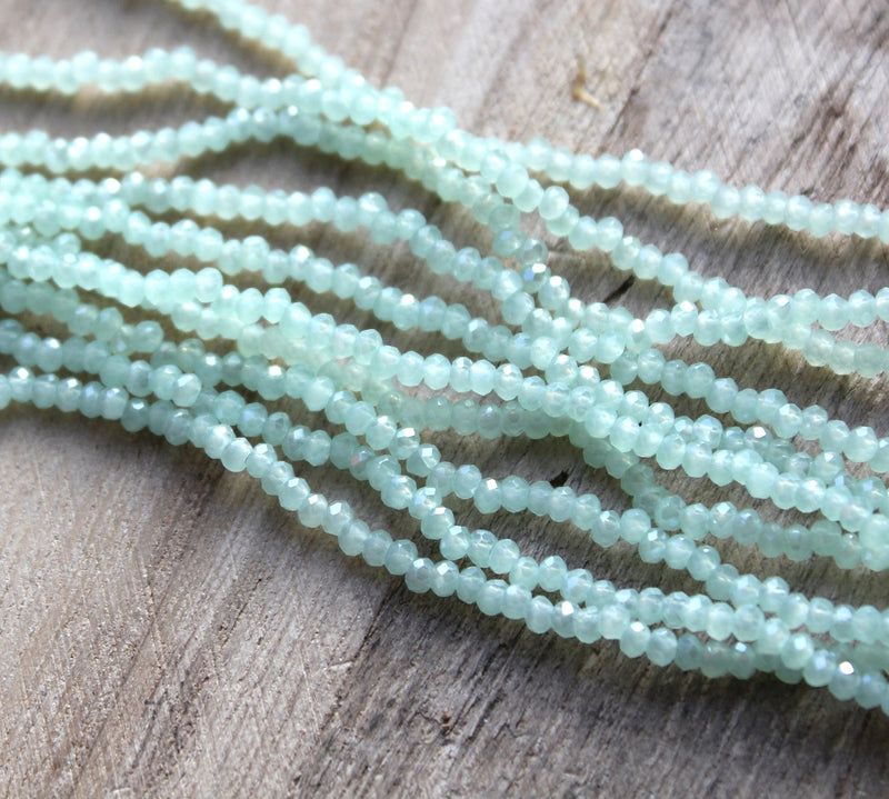 2.5x2mm Faceted Crystal Glass Rondelle Beads ~ Lustred Jade Green ~ 195 beads/strand